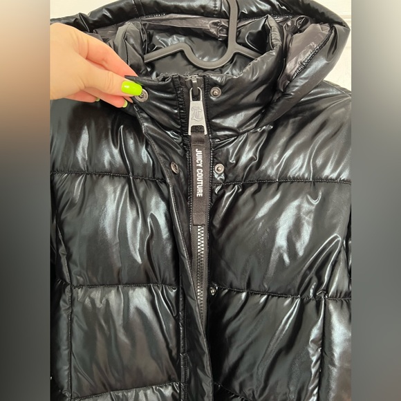 Juicy Couture longline padded jacket with logo back in shiny black - Picture 9 of 14